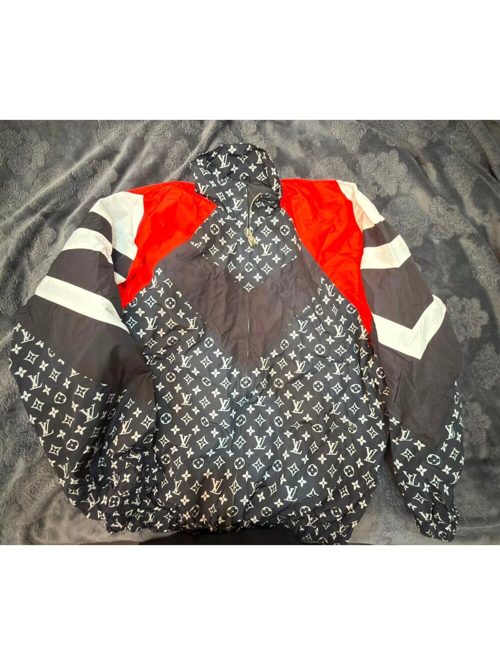 Louis Vuitton Monogram Print Windbreaker Jacket with Red and